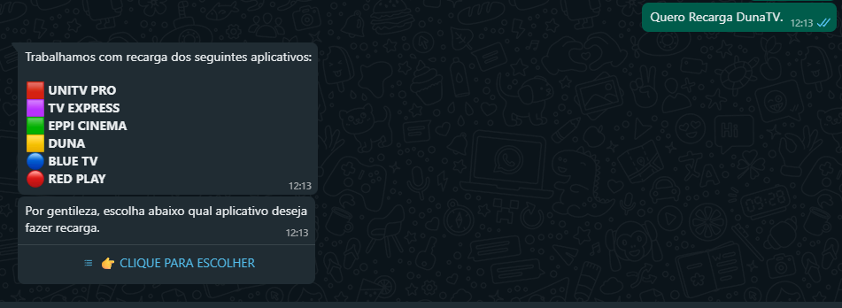 recarga DunaTV pelo whatsapp